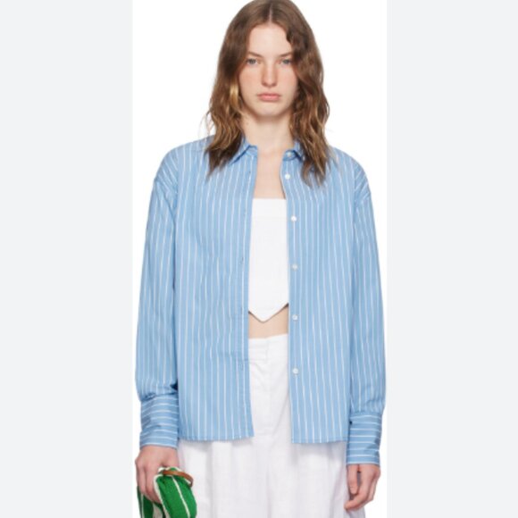 STAUD Kelly Shirt in Azure Pinstripe Blouse Button Down Small - Picture 2 of 7